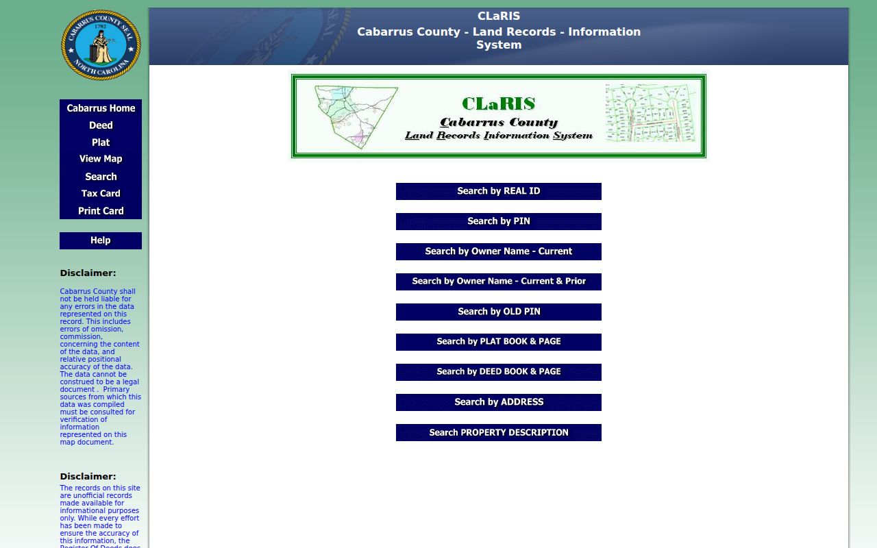 Cabarrus County people search in the CLaRIS records portal