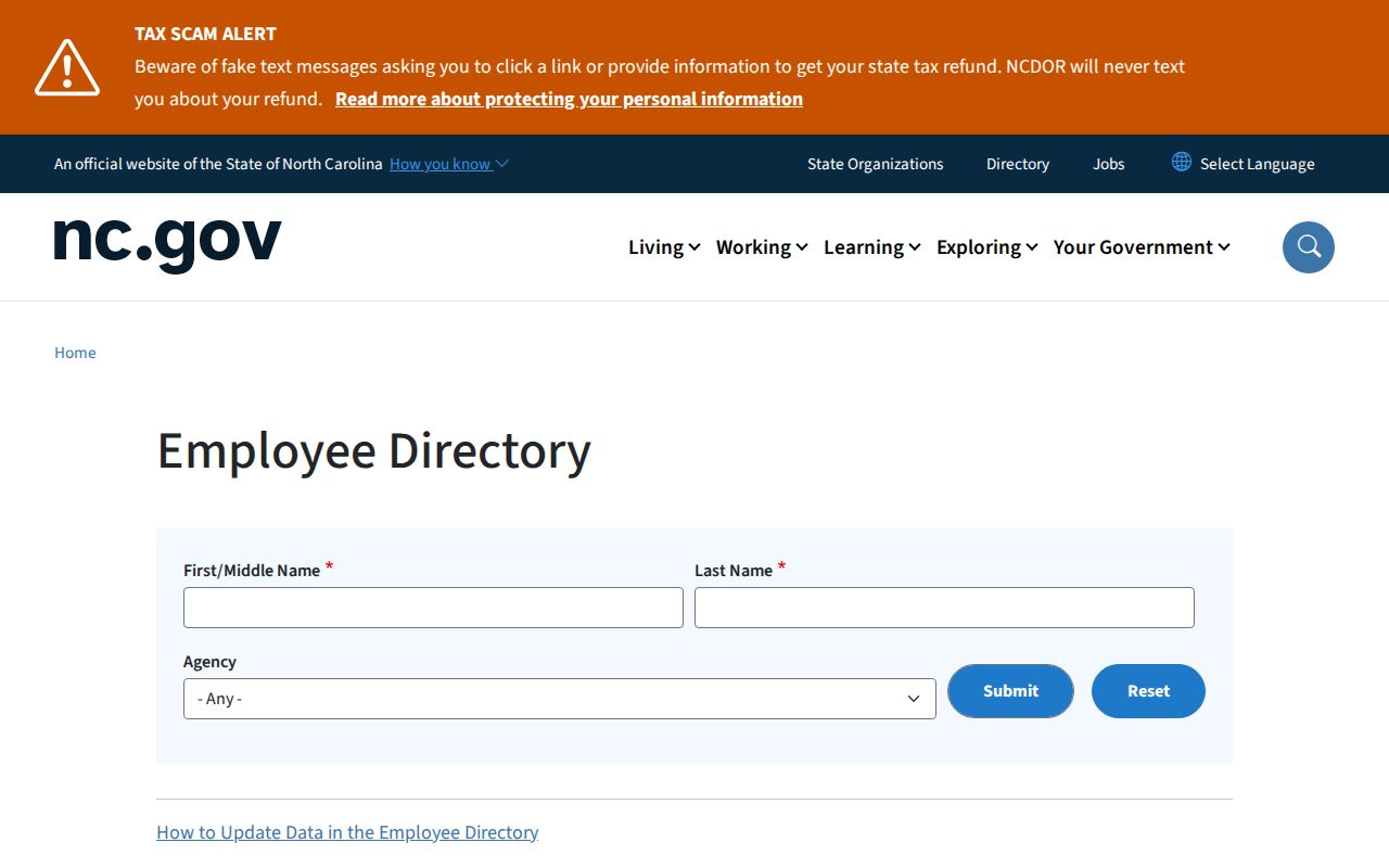 Cabarrus County people directories using the North Carolina employee directory