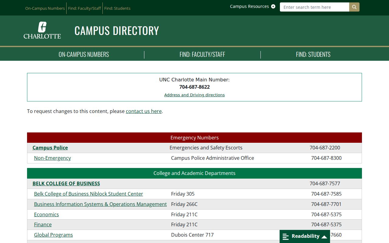 Cabarrus County people directories link to UNC Charlotte faculty and staff